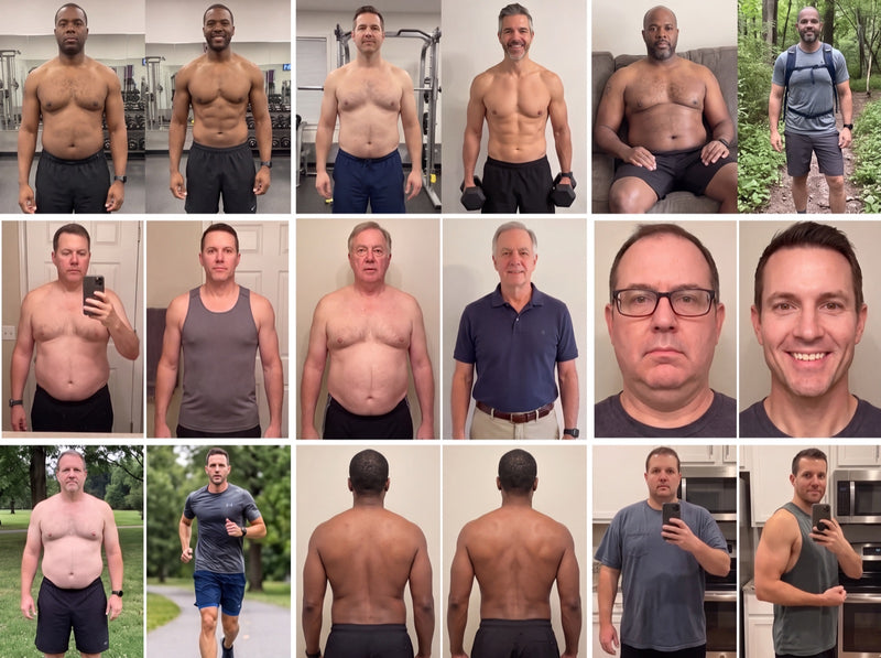 Collage of men sharing their Flavoa before and after results