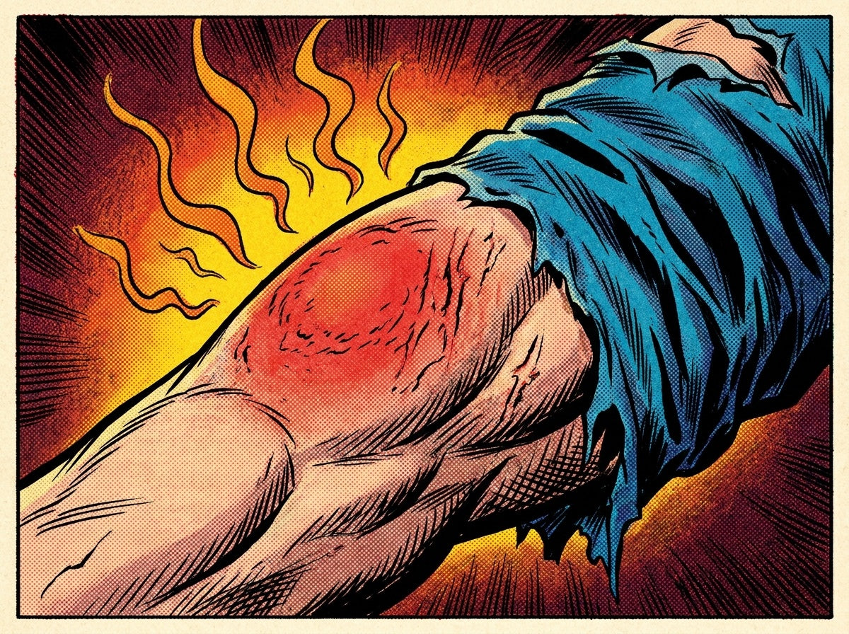 An angry red patch of skin on an arm