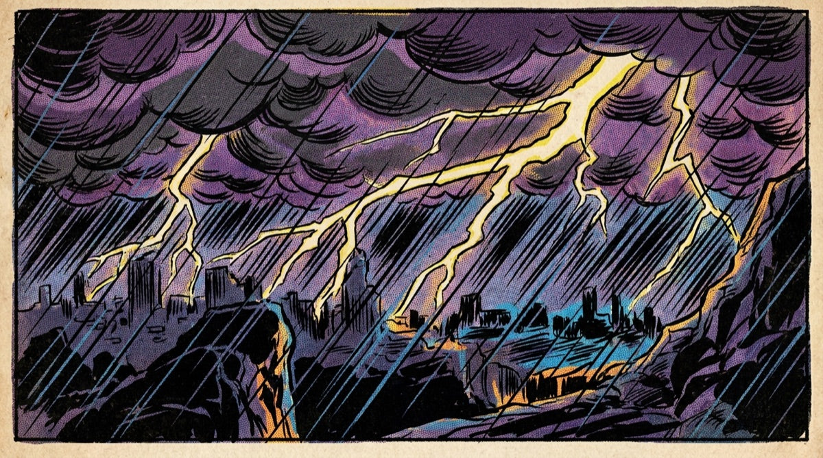 A storm sky with lightning and rain