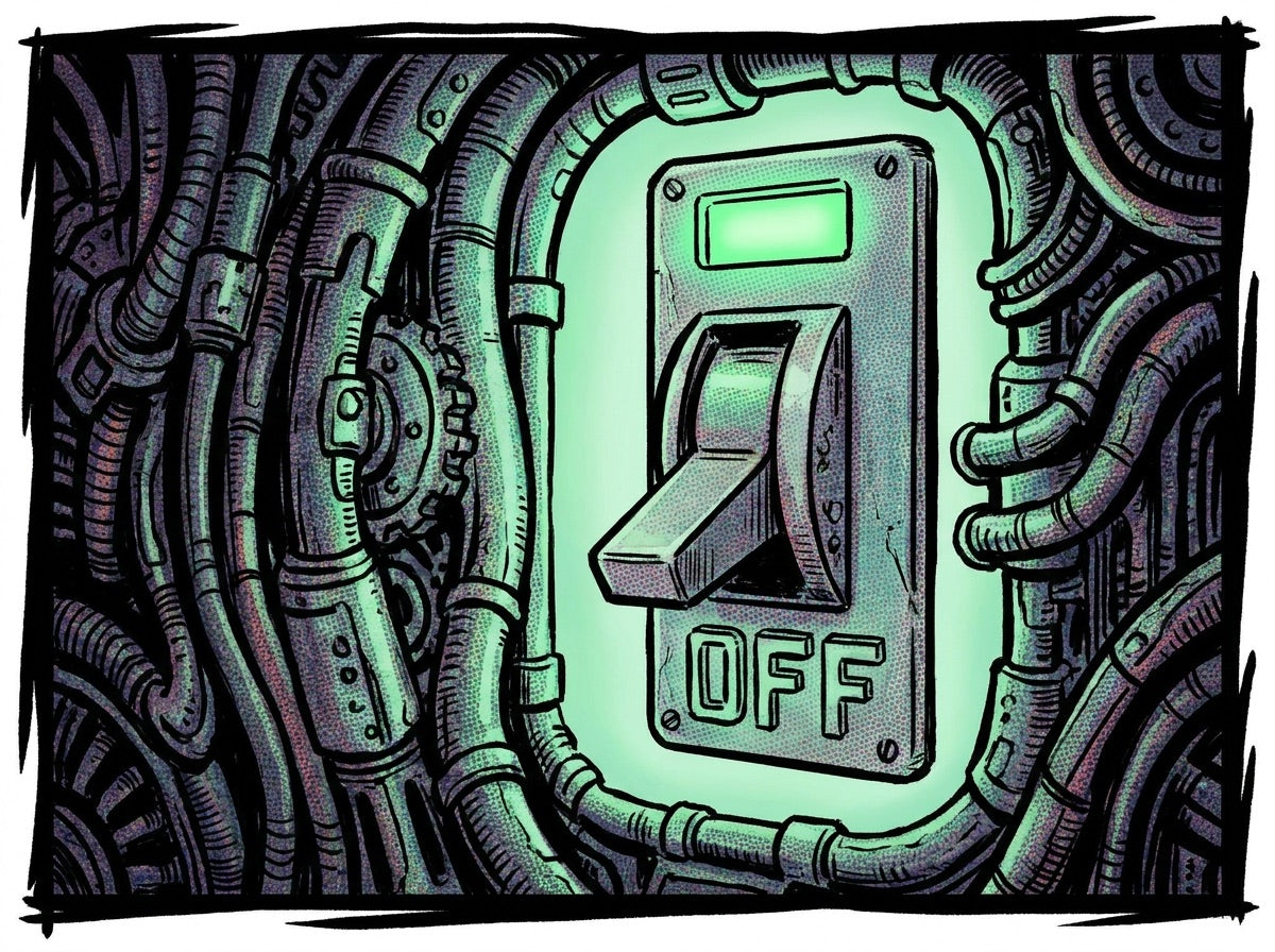 The switch flipped OFF, glowing green