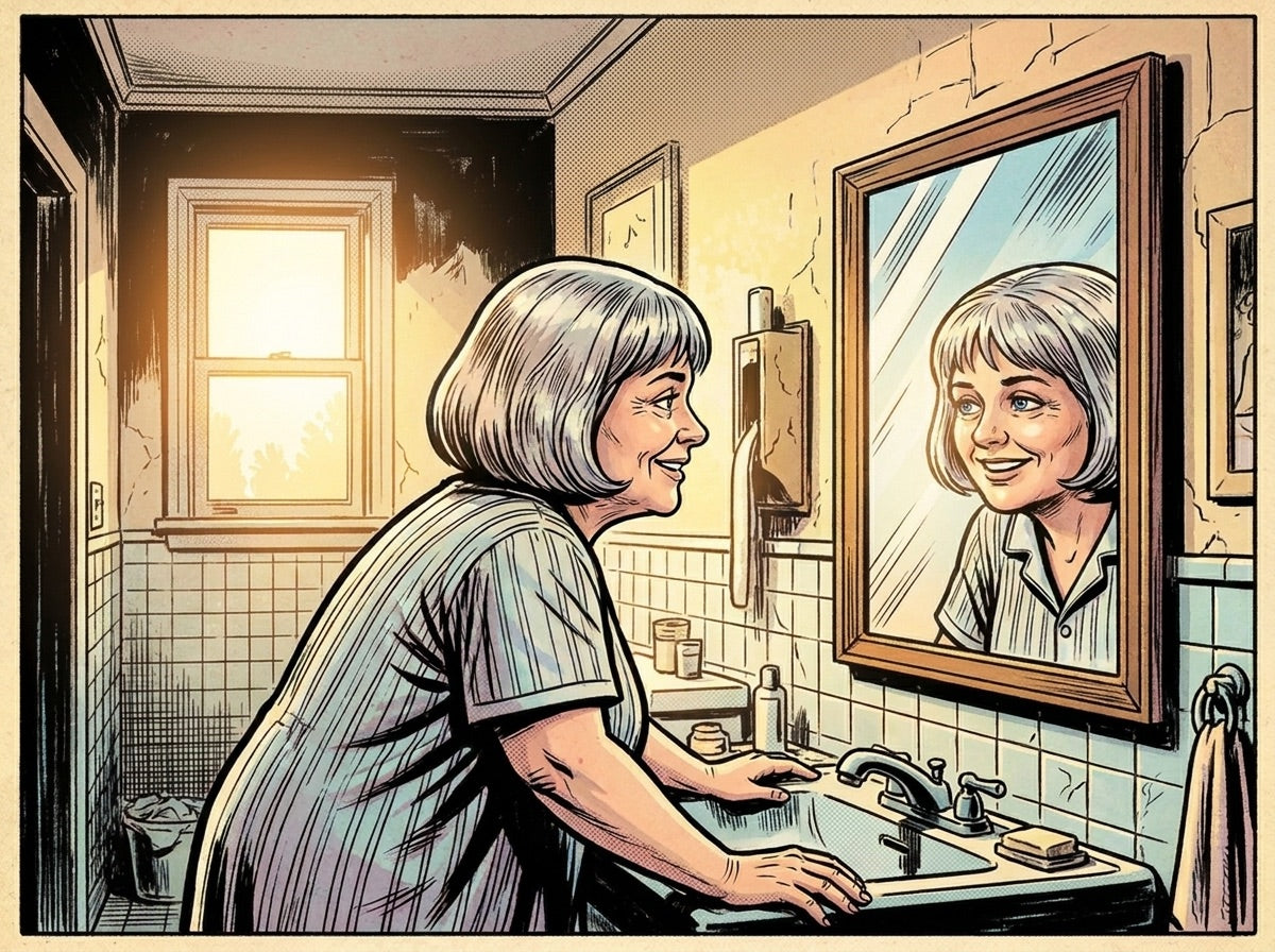 Day 14: she smiles at herself in the mirror