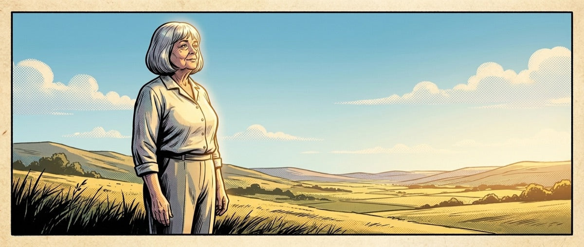 The woman standing taller, lighter, free